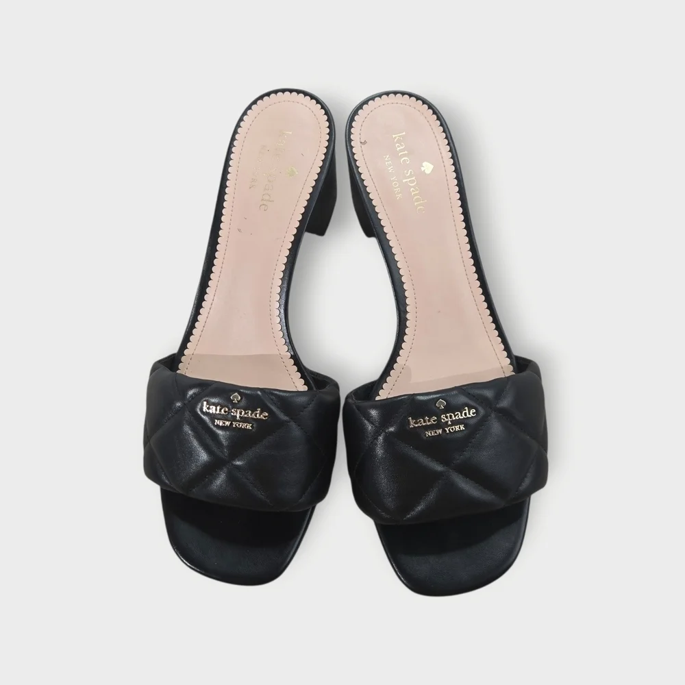 Kate Spade Pillow Sandal Women’s 9.5B Black Heeled Flats Quilted Slip On EU 40